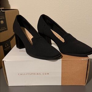 Adrienne Vittadini Black Knit Block Heel Loafer Pumps